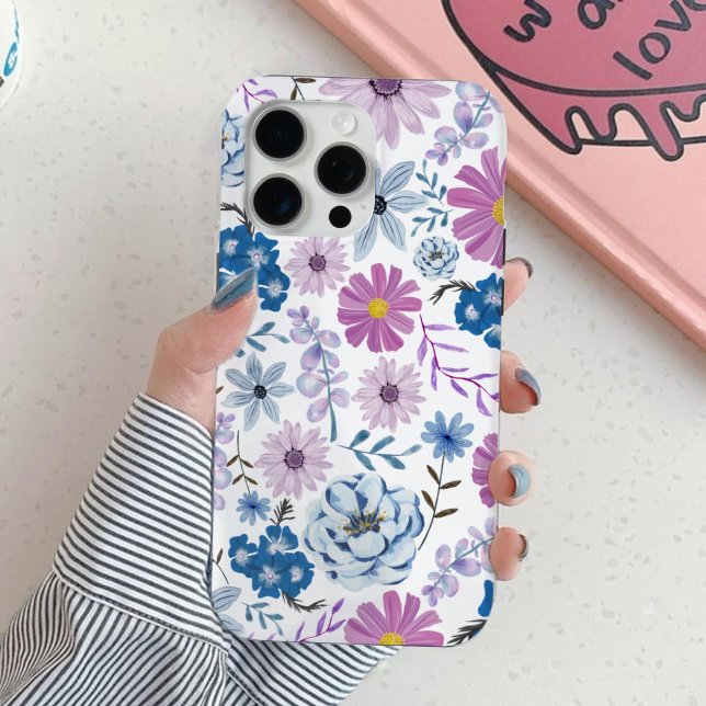 Lebhaftes blaurosa Wasserfarbenlackiertes Blossom Case-Mate iPhone Hülle (Von Creator hochgeladen)