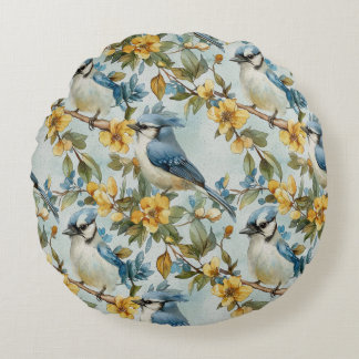 Lebhaftes Blue Jay Pillow Rundes Kissen