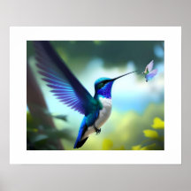 Lebhaftes Blue & White Hummingbird in Flight Poste