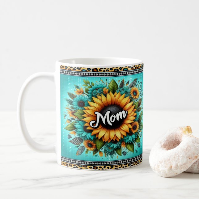 Lebhaftes Blumendesign mit Mama in fett Kaffeetasse (Mit Donut)