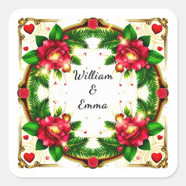 Lebhaftes Blumendesign Quadratischer Aufkleber (Vorderseite)