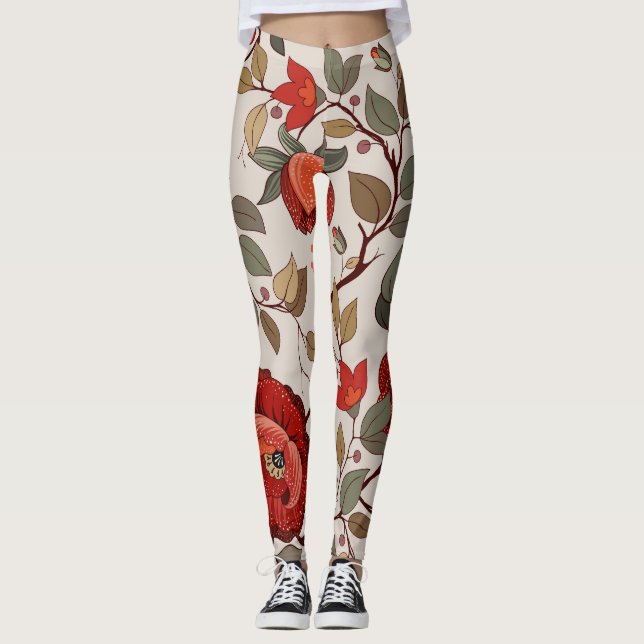 Lebhaftes Blumenmuster: HandGezeichnet Muster Leggings (Vorderseite)