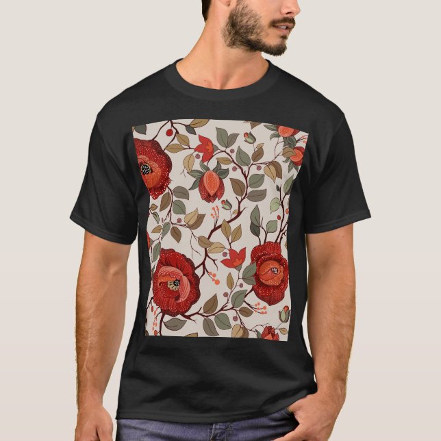 Lebhaftes Blumenmuster: HandGezeichnet Muster T-Shirt (Vorderseite)