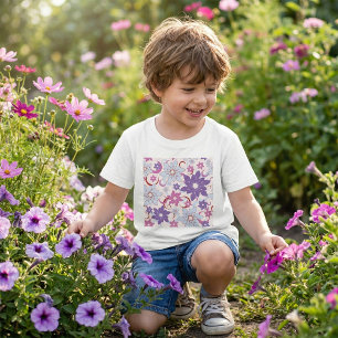 Lebhaftes Blumenmuster Lila Pink Blue Blumen T-Shirt