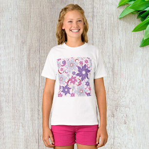 Lebhaftes Blumenmuster Lila Pink Blue Blumen T-Shirt