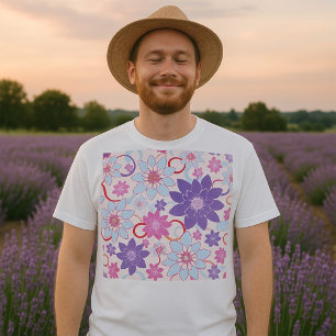 Lebhaftes Blumenmuster Lila Pink Blue Blumen T-Shirt