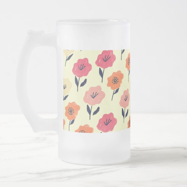 Lebhaftes Blumenmuster Mattglas Bierglas (Links)