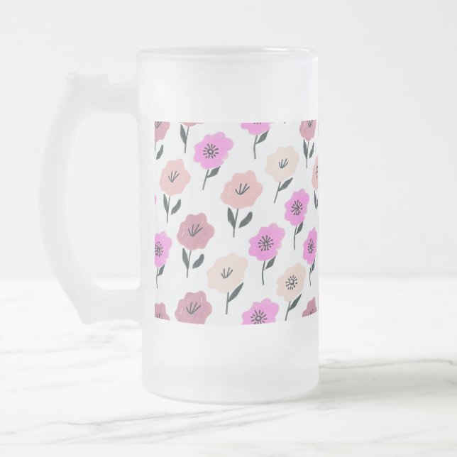 Lebhaftes Blumenmuster Mattglas Bierglas (Links)