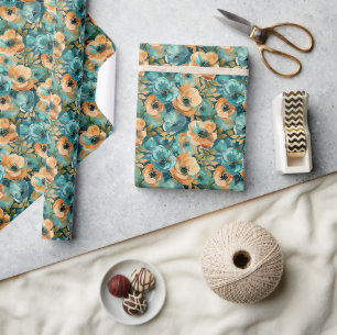 Lebhaftes Blumenmuster mit feinem, Aquamarinem, tü Geschenkpapier