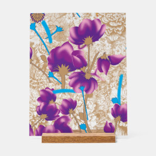 Lebhaftes Blumenmuster mit lila und blauem f Acrylschild