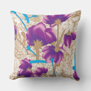 Lebhaftes Blumenmuster mit lila und blauem f Kissen