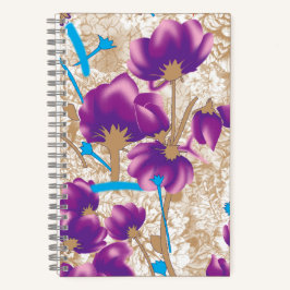 Lebhaftes Blumenmuster mit lila und blauem f Notizbuch