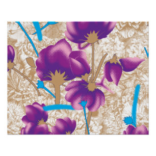 Lebhaftes Blumenmuster mit lila und blauem f Poster