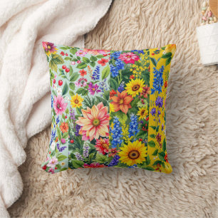 Lebhaftes Blumenmuster mit Sonnenblumen und Dahlie Kissen