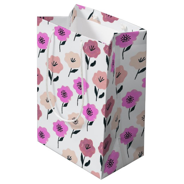 Lebhaftes Blumenmuster Mittlere Geschenktüte (Rückseite Schrägansicht)