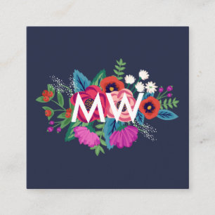 Lebhaftes Boho Floral Bouquet Monogram Quadratische Visitenkarte