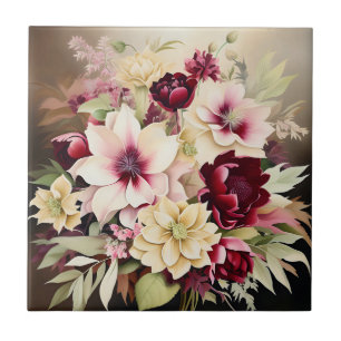 Lebhaftes Bouquet aus Burgund und Creme-Blume Fliese