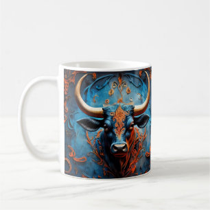 Lebhaftes Bullenportrait mit floralen Motiven Kaffeetasse