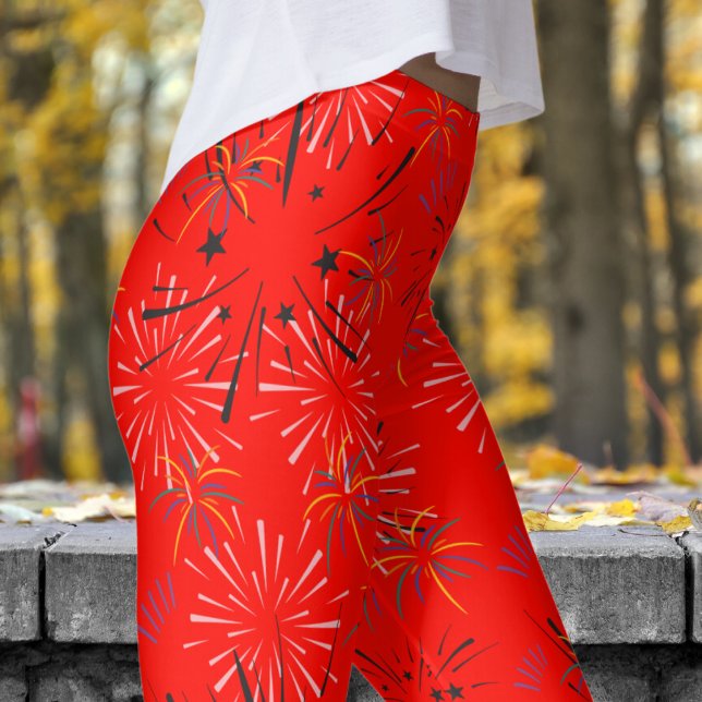 Lebhaftes Candy Red Sternexplosion Pattern Leggings (Candy Apple Red Starburst Leggings)