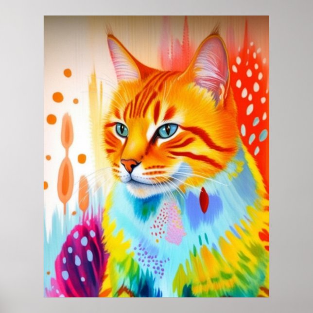 Lebhaftes Cat Art Poster - Feines und farbenfrohes (Vorne)