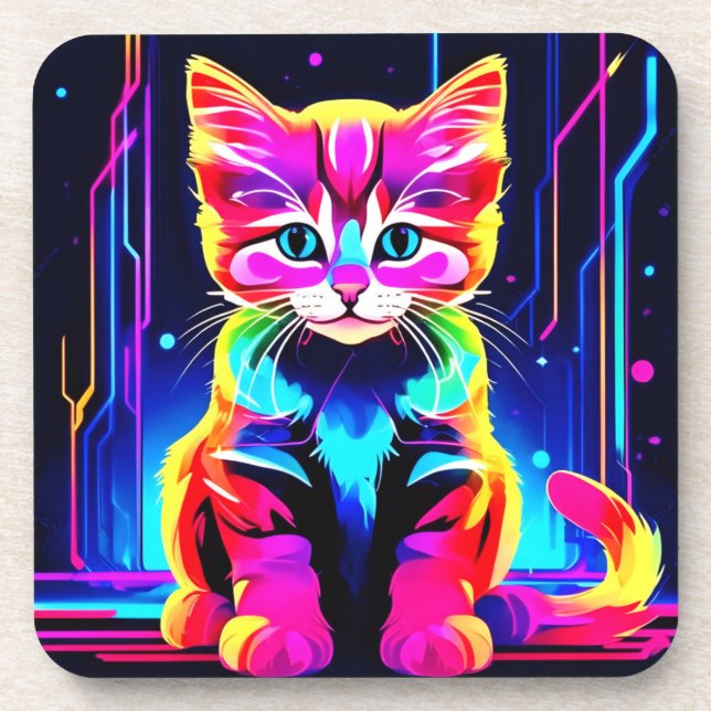 Lebhaftes Cat Artwork Getränkeuntersetzer (Vorderseite)