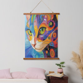 Lebhaftes Cat-Gesicht Wandteppich Mit Holzrahmen