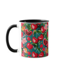 Lebhaftes Cherry- und Blumenmuster auf Aquamarinem