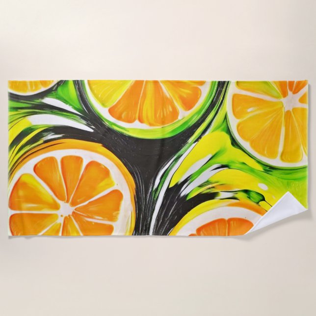 Lebhaftes Citrus-Gemälde Strandtuch (Vorderseite)