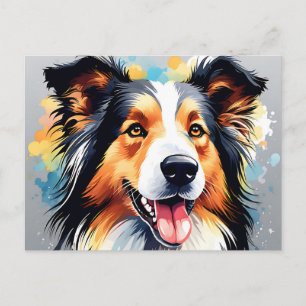 Lebhaftes Collie Dog Watercolor Portrait Postkarte
