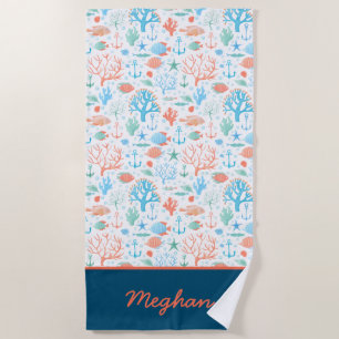 Lebhaftes Coral Personalisiert Beach Handtuch