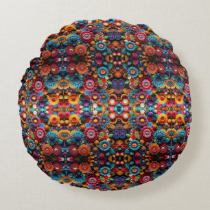 Lebhaftes Crochet-Design Rundes Kissen