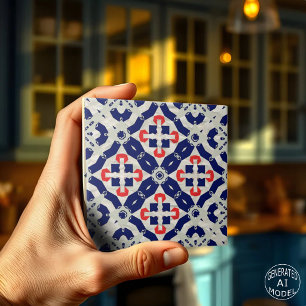Lebhaftes Cross Mosaik in Navy Blue, Rot und Grau Fliese