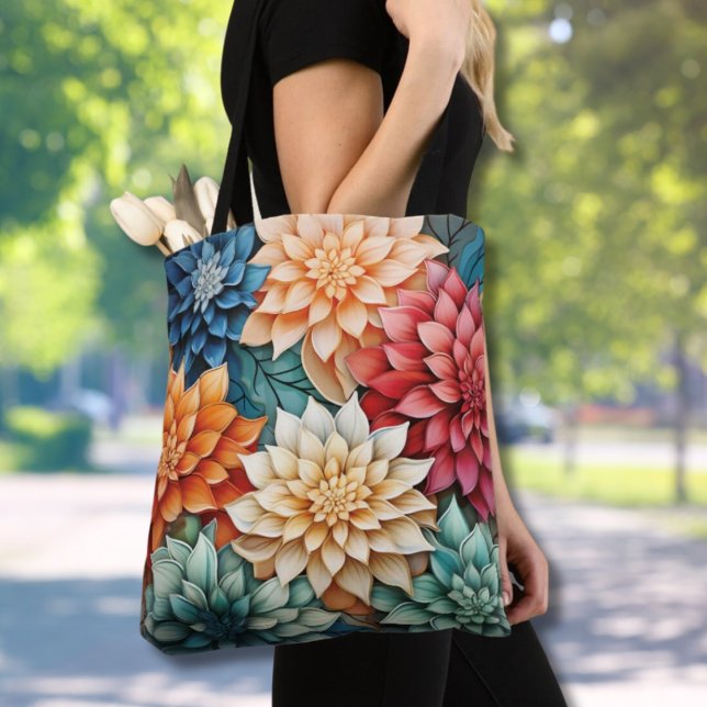 Lebhaftes dahlia florales, farbenfrohes Allover-Mu (Kaleidoscope Dahlia Delight Floral Tote)