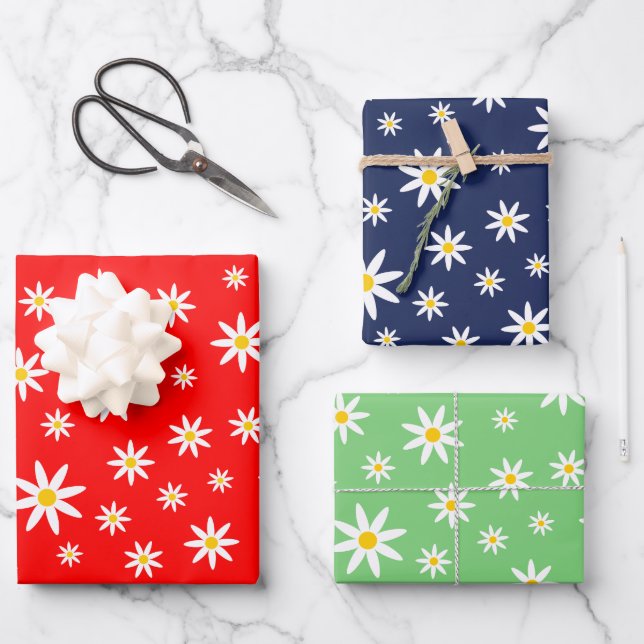 Lebhaftes Daisy Wrapping Paper Sheet Set Geschenkpapier Set (Vorderseite)