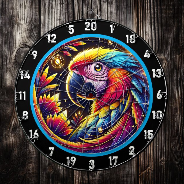 Lebhaftes Dartboard mit tropischem Parrot-Design Dartscheibe (Von Creator hochgeladen)