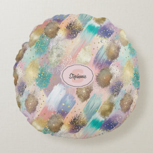 Lebhaftes Diagonal-Pinselmuster Rundes Kissen
