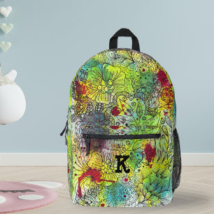 Lebhaftes Doodle-Artwork mit Personalisiertem Init Bedruckter Rucksack