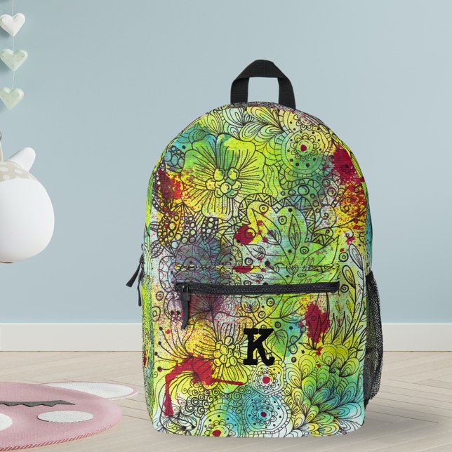 Lebhaftes Doodle-Artwork mit Personalisiertem Init Bedruckter Rucksack (Von Creator hochgeladen)