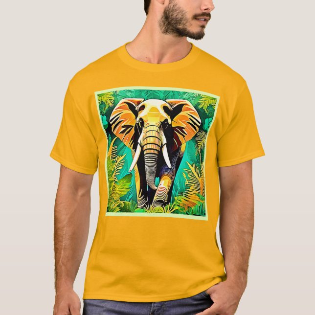 Lebhaftes Dschungel Elephant Scene Design T-Shirt (Vorderseite)