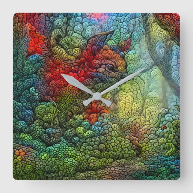 Lebhaftes Eichhörnchen- Quadratische Wanduhr (Vorderseite)