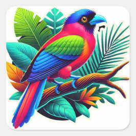 Lebhaftes Emerald Tropical Bird Portrait Quadratischer Aufkleber