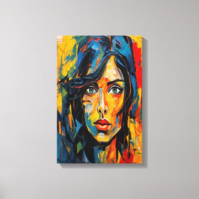 Lebhaftes expressionistisches Portrait Kühne Abstr Leinwanddruck (Vorderseite)