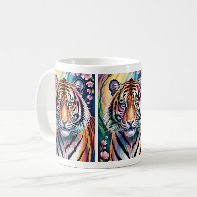 Lebhaftes Fantasy Tiger Portrait | exotisch Kaffeetasse (Vorderseite Links)