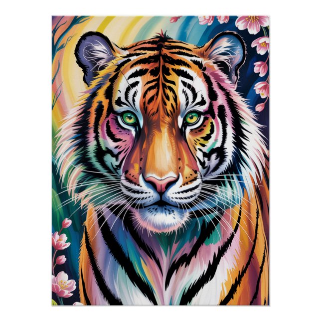 Lebhaftes Fantasy Tiger Portrait | exotisch Poster (Vorderseite)