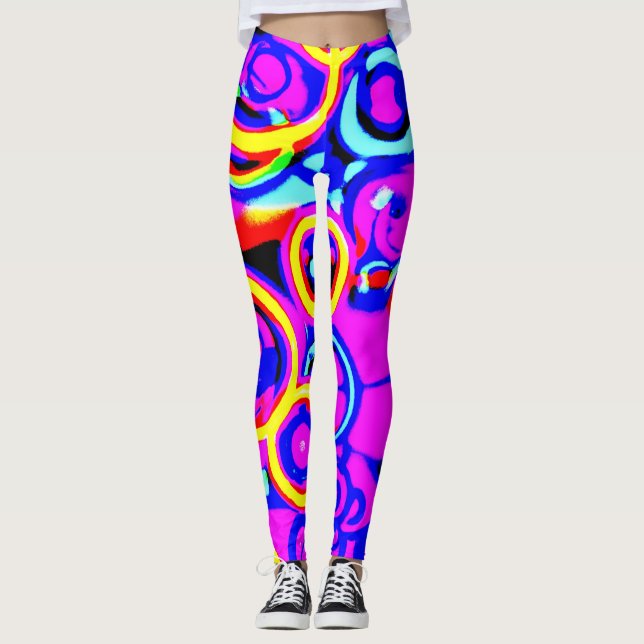 Lebhaftes, farbenfrohes Neonmuster Leggings (Vorderseite)
