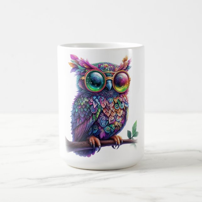 Lebhaftes farbenfrohes Owl mit lebhaftem Glasdesig Kaffeetasse (Mittel)