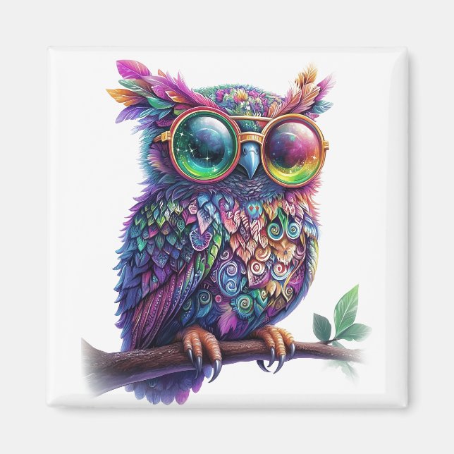 Lebhaftes farbenfrohes Owl mit lebhaftem Glasdesig Magnet (Vorne)