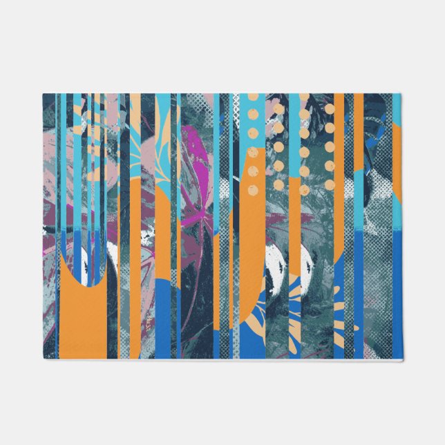 Lebhaftes farbenprächtiges Blumendesign und geomet Fußmatte (Vorderseite)