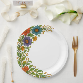 Lebhaftes farbenprächtiges Blumenmuster Pappteller