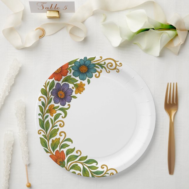 Lebhaftes farbenprächtiges Blumenmuster Pappteller (Hochzeit)